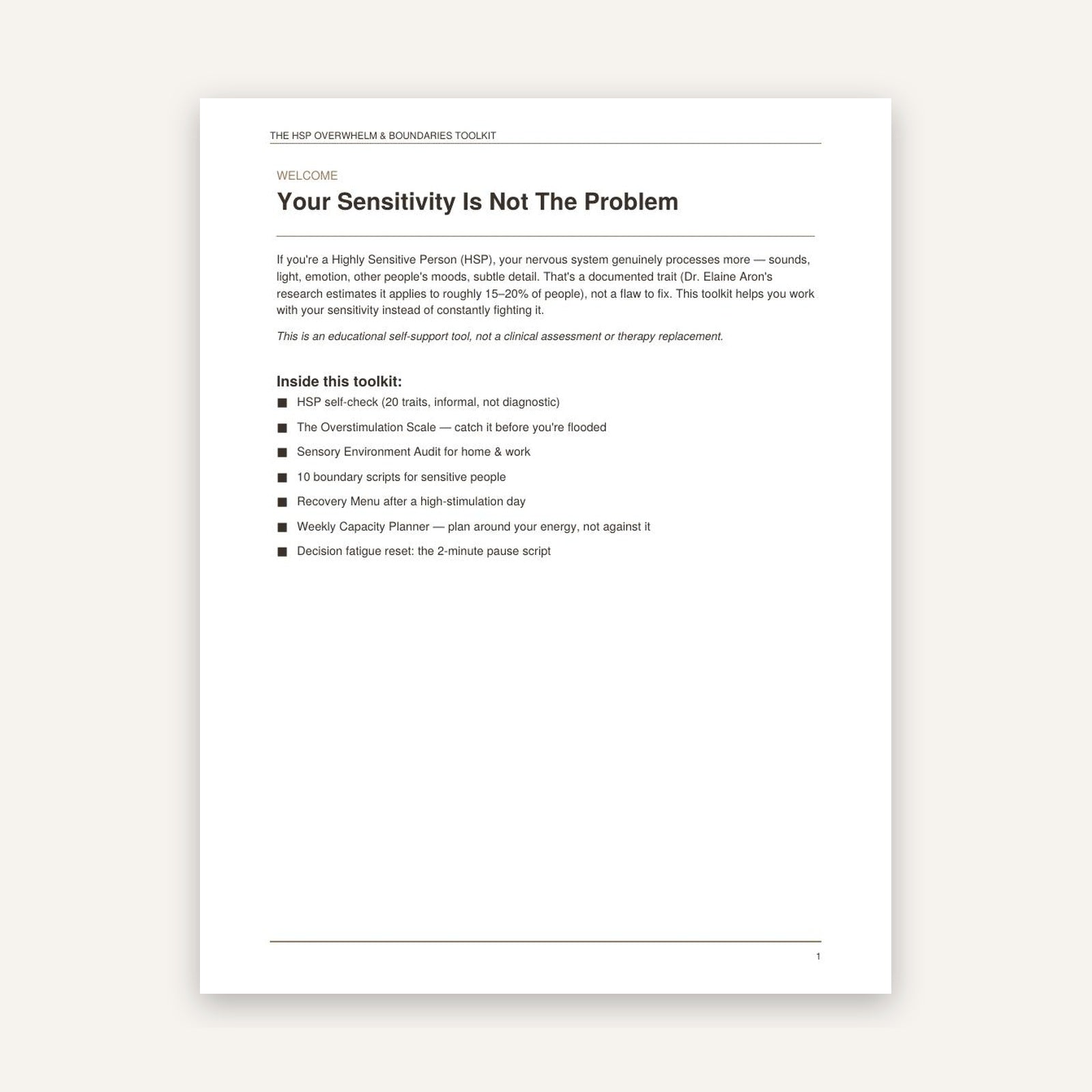 HSP Overwhelm & Boundaries Toolkit | Highly Sensitive Person Printable PDF | Overstimulation Scale + Boundary Scripts | Instant Download